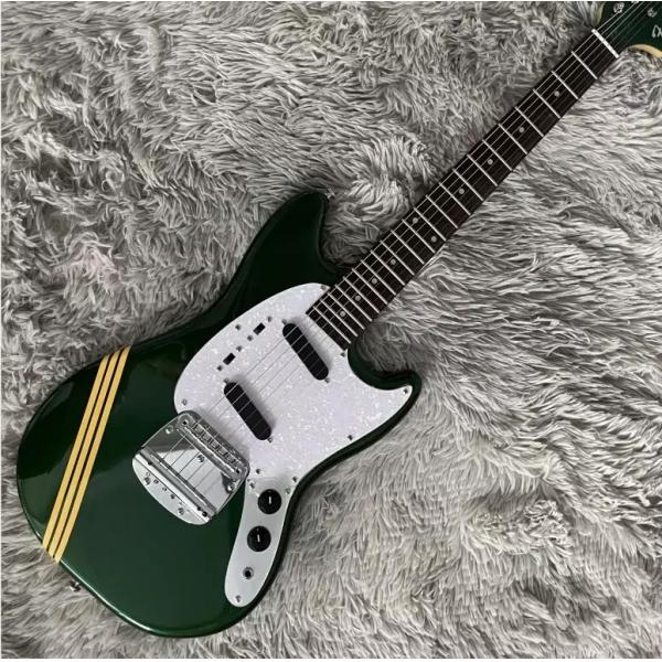 Custom Fender Mustang Style Electric Guitar Metallic Green S-S Pickups Chrome Hardware