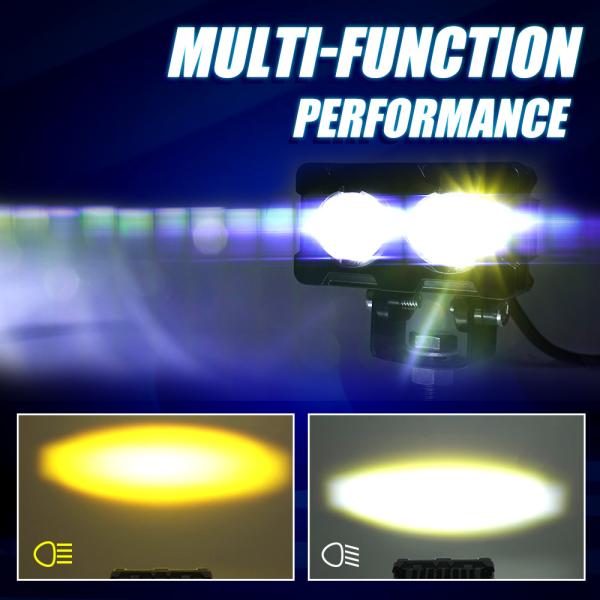 Motorcycle LED Spot Lamp 20W 2000LM High and Low Beam Dual Color External Square Lens