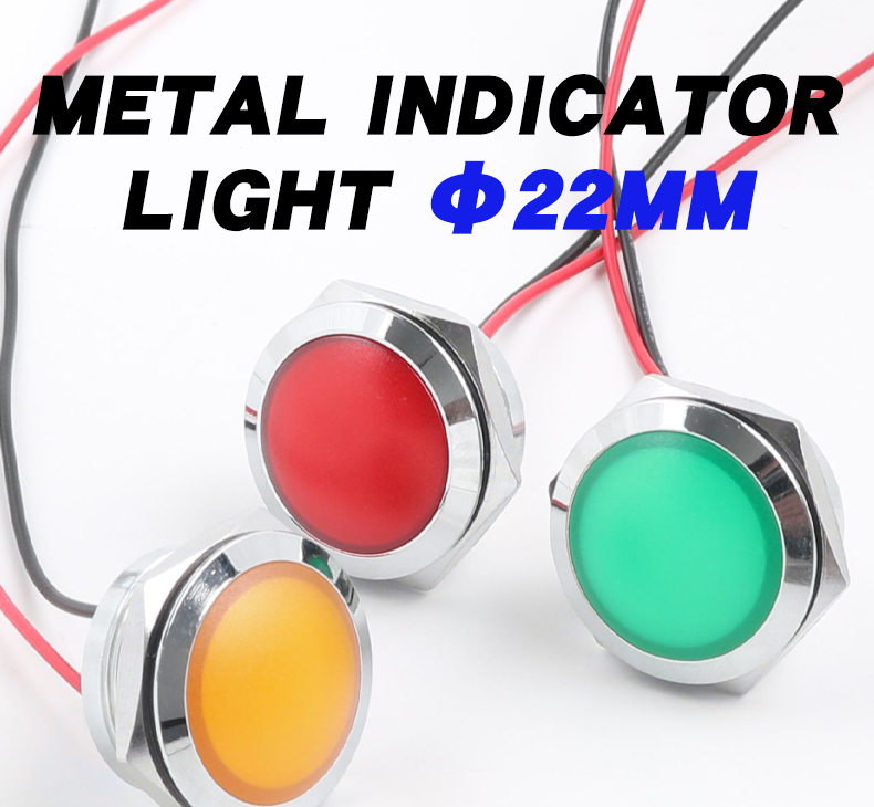 22mm IP66 Waterproof Metal Power Indicator Light Flat Head LED Panel Light 12-24V/220V 50000 Hours Lifespan Multi-Color Options