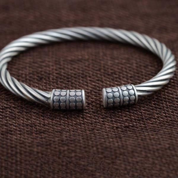 Sterling Silver Chunky Wire Cable Cuff Bracelet Women Retro Bangle (SZ0002)