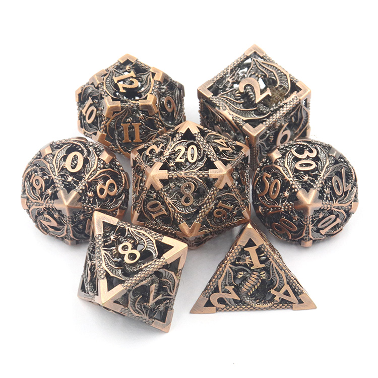 Customized Color Copper Material Metal Hollow Dice 7-Dice Set for DND RPG Games
