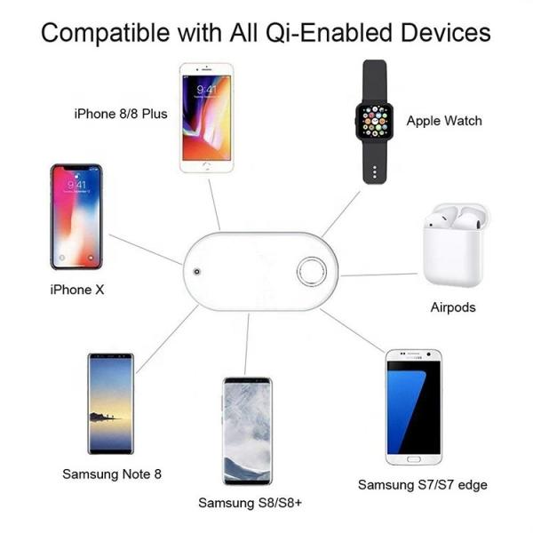 Qi Standard Pearl White 3 In 1 10W Qi Wireless Charging Pad