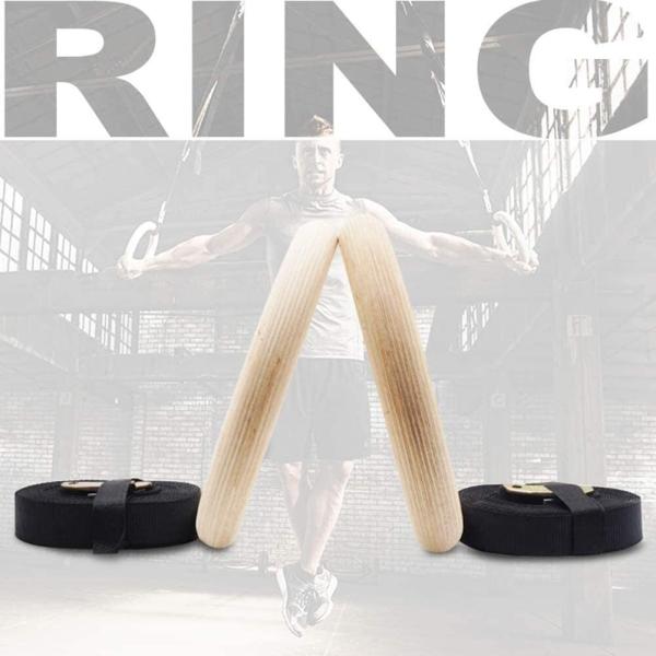 Custom logo Fitness Strength Training Wooden Gym Ring with Adjustable Nylon Straps