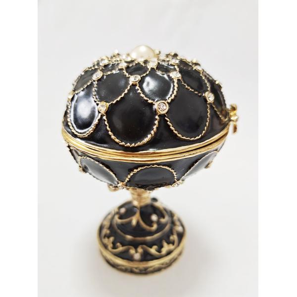 Hand Painted Enameled Blace Faberge Egg Decorative Hinged Jewelry Trinket Box Unique Gift For Home Decoration Gift Box