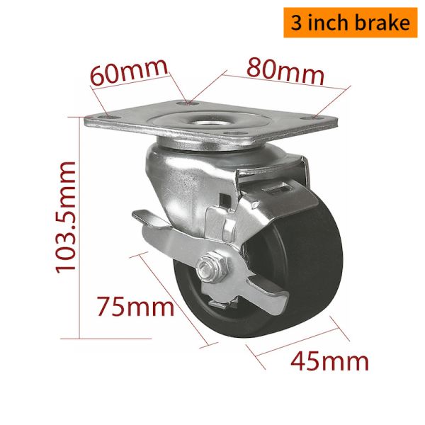 EDL 2Inch Plate Equipment Casters M623P-03 By Rigid Swivel Brake Load 180kg