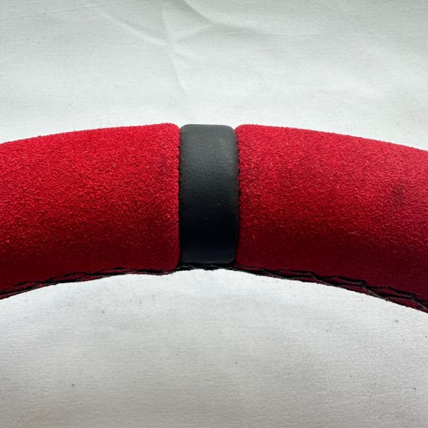 DELUXON Universal Red  Suede Racing Steering Wheels 350mm/70 MM Dish 6 Bolt With Black Stitching Black Spoke 