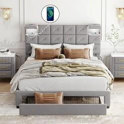 Newly developed High-end multi-functional Queen Size Velvet Platform Bed with a Big Drawer for Bedroom and Hotel