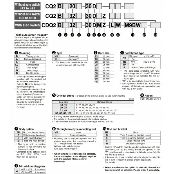SMC CQ2B Compact Double Acting Pneumatic Cylinder Aluminum Alloy