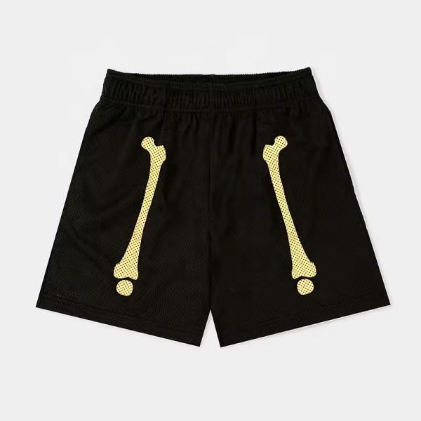 Shorts respirants d'été personnalisés Crâne Logo imprimé Vêtements Fabricant Basket-ball Shorts à mailles à double couche brodés pour hommes