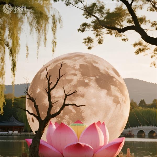 LED Lighting Outdoor Inflatable Decorations Giant Moon Lotus Flower Balloons