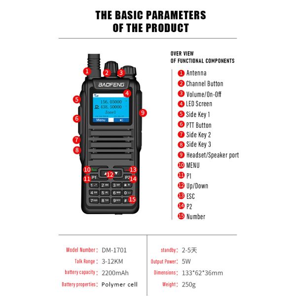 Baofeng DM-1701 DMR Direct Connection Walkie Talkie with UV Double Segment and Digital-analog Compatibility Two Way Radio