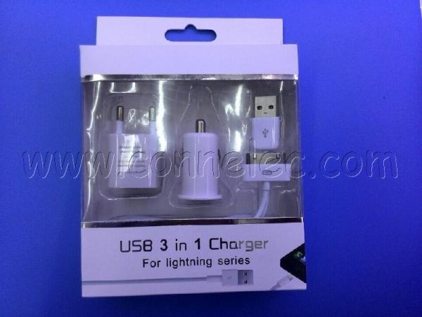 3 in 1 charge for Android, car charge+USB cable+adapter for Samsung