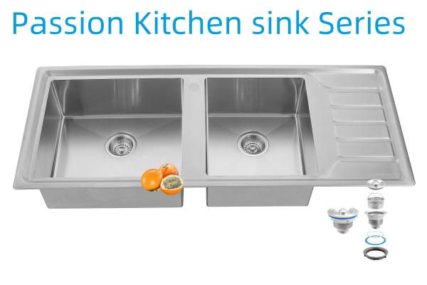 12050 Handmade Kitchen Stainless Steel Doubel Bowl Sink With Drainboard