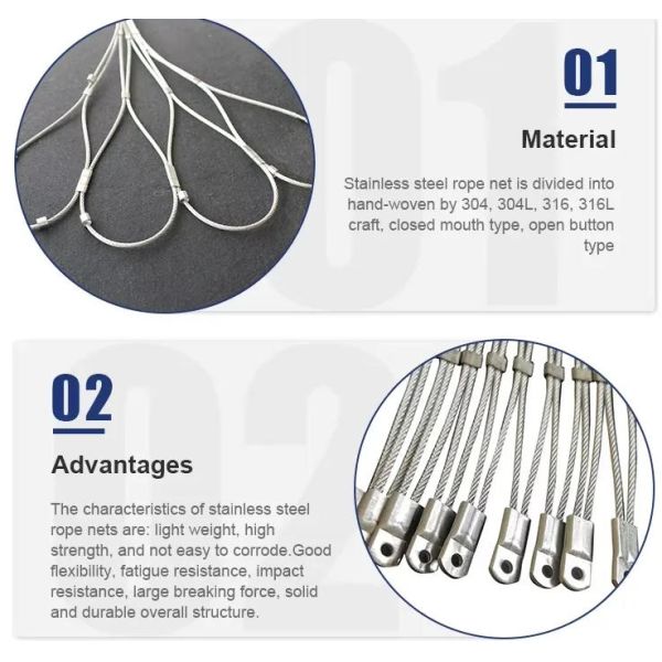 304 Stainless Steel Wire Flexible Cable Rope X-Type Infill Rope Mesh Balustrade Protective Net for Handrail/Railing/Staircase/Balcony/Garden/Decorative Building