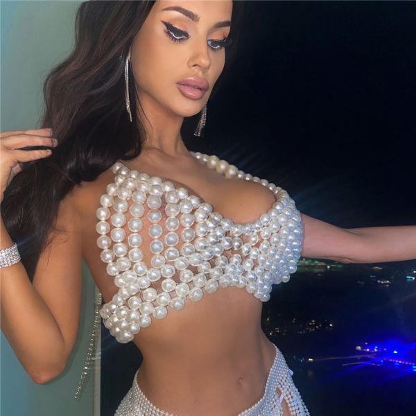 Outfit Spice Girl Vest Wholesale Price Pearl Retro 2025 Europe and America Sexy Suspender Nightclub Party Skirt White Geometric