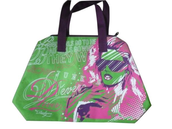 Green / Blue / Pink / Orange 75g Zipper Shopping Bag, Non Woven Carry Bags For Ladies