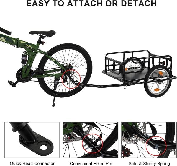 Foldable Bike Cargo Trailer with Bike Hitch, Bicycle Wagon Trailer with 16 Wheels & Reflectors, Large Loading
