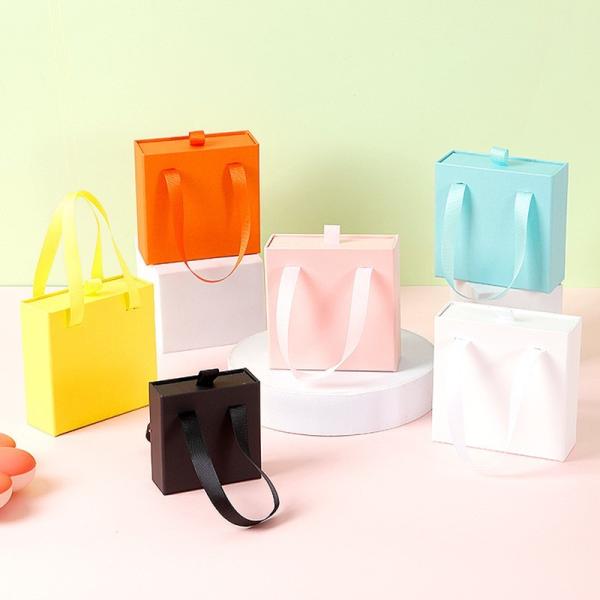 Recyclable Cardboard Packaging Boxes , Hard Rigid Drawer Box Packaging With Ribbon