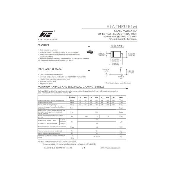 E1J SUPER FAST RECOVERY DIODE WITH SOD123 PACKAGE FOR SIMULATION AND SIGNAL PROCESSING