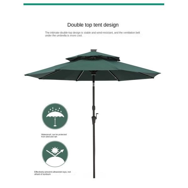 Resort Sunshade Umbrella White LED Light Centre Pole Circular Rotatable Parasol