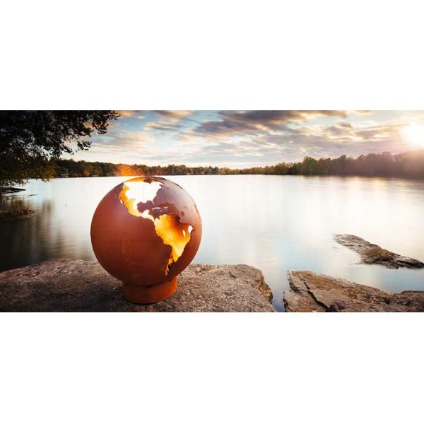 36 Inch Laser Cutting Earth Globe Corten Steel Wood Burning Outdoor Fire Sphere