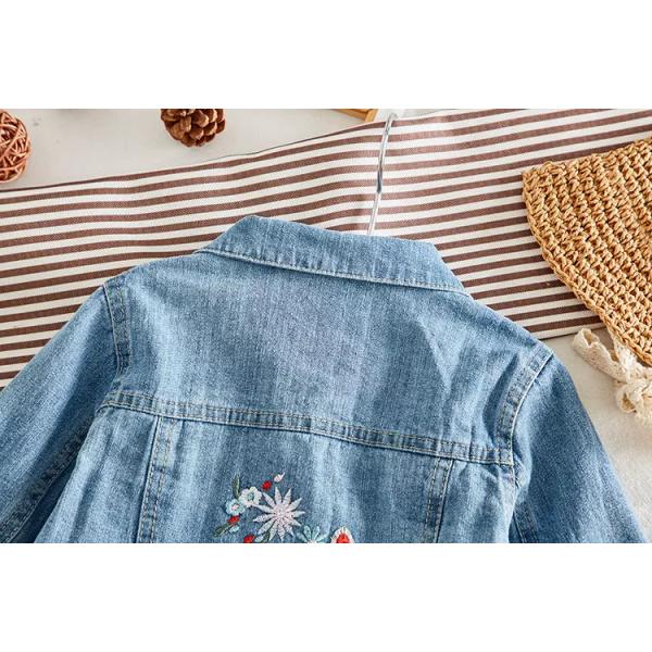 Polyester 43in Children'S Play Clothing Button Up Top Long Sleeve Embroidered Denim Jacket