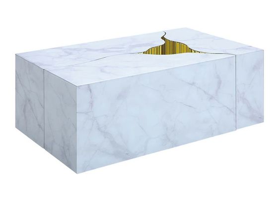 White Marble Glass Coffee Table with Gold Mirror and 119.4X70X44.5CM Dimensions for Living Room