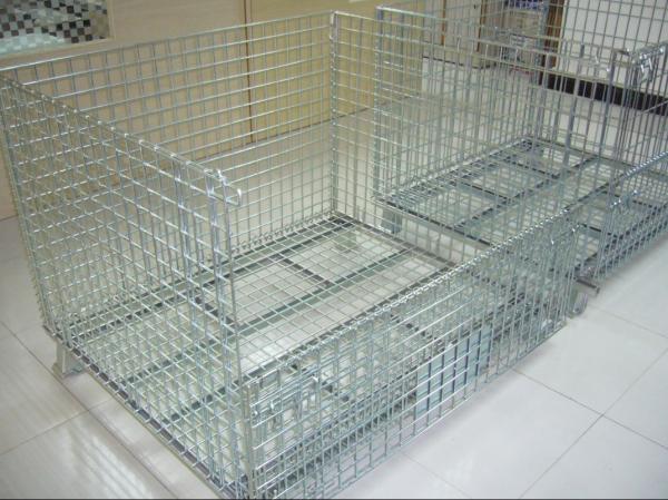 Galvanized Folding Wire Mesh Container , Wire Mesh Storage Boxes For Warehouse