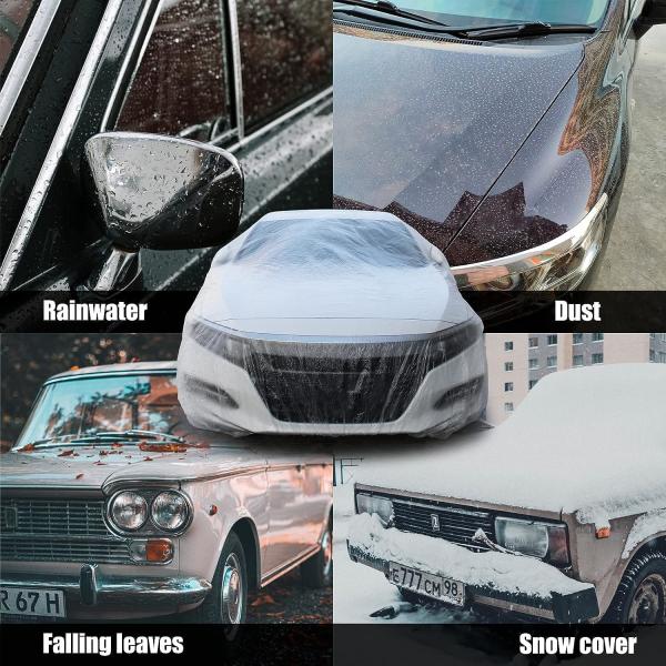 Disposable Car Covers，12.5 x 21.7ft Universal Clear Plastic Car Cover，Disposable Full Exterior Covers Elastic