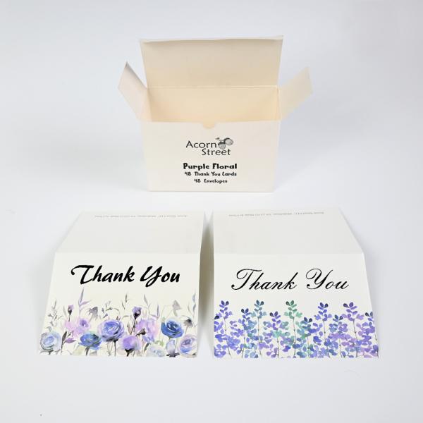 Custom 6 Design of Assorted Flower Printed Paper Greeting Card with Envelopes and Box