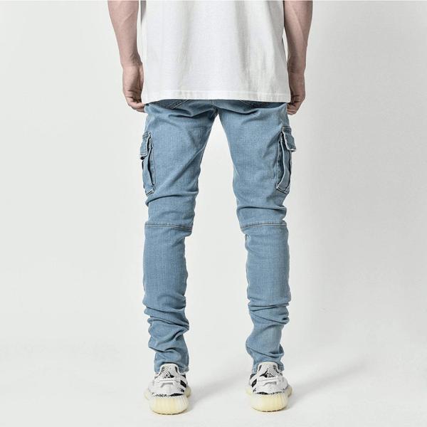 Men's Cargo Skinny Jeans with Side Pockets Quick Dry Denim Pants