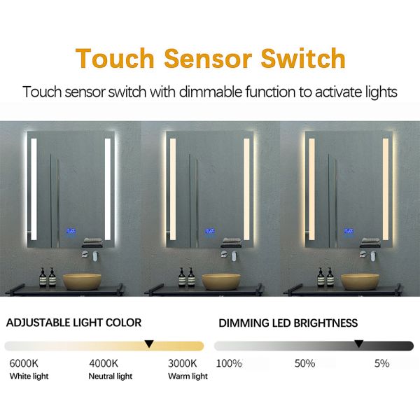 Hotel Frosted Edge Design 3 Color Change LED Anti Fog Bathroom Mirror