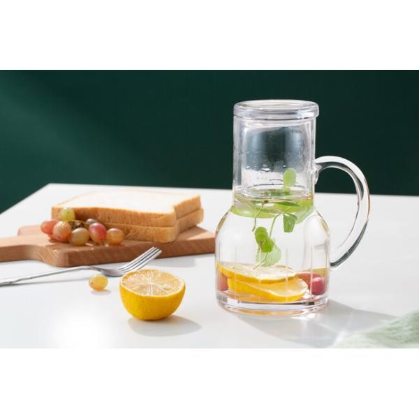 Engraved Hand Blown Glass Carafe 30 Oz Clear Bedside Water Pitcher With Handle