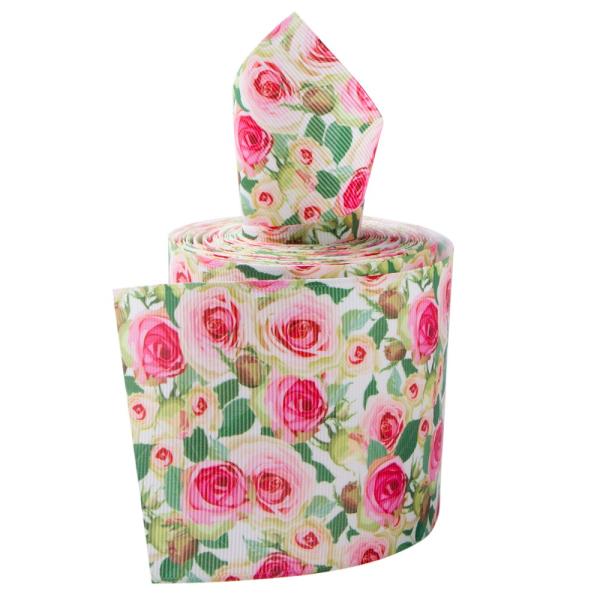 Thermal Transfer Print 3 Inch Grosgrain Ribbon By The Yard Single Face Rose Pattern