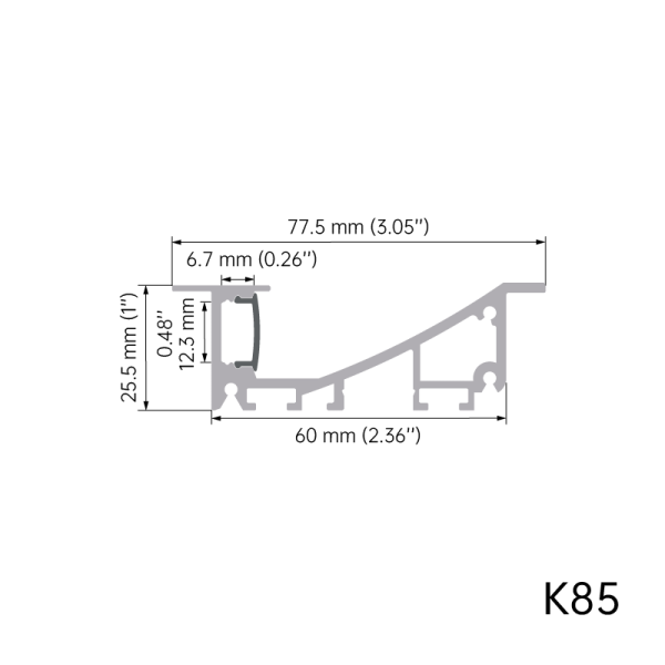 K85 Fast Heat Dissipation 6063 T5 Aluminum LED Lighting Profile for Suspension or Embedded Mount