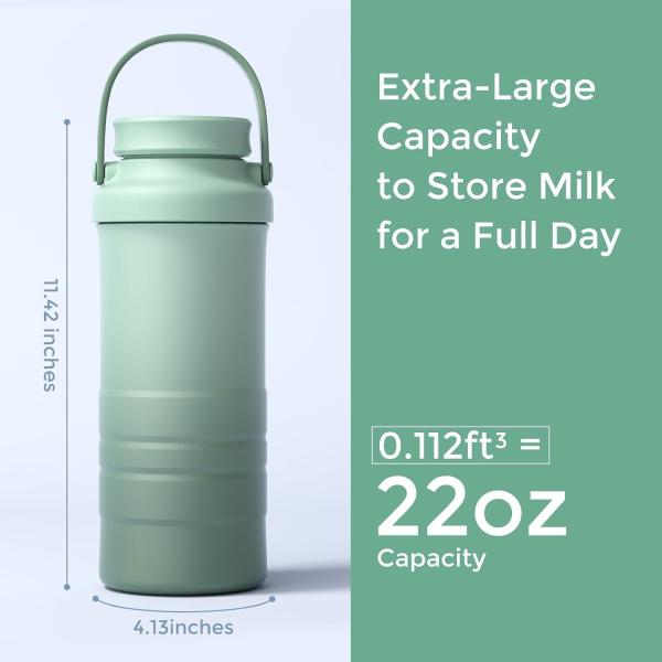 Portable Breast Milk Cooler For Outdoor, Life Saver With 360° Total Cooling For 24 Hours, Larger Capacity Travel Breastmilk Chiller With 2pcs Baby Bottles For Breastmilk Storage, Green