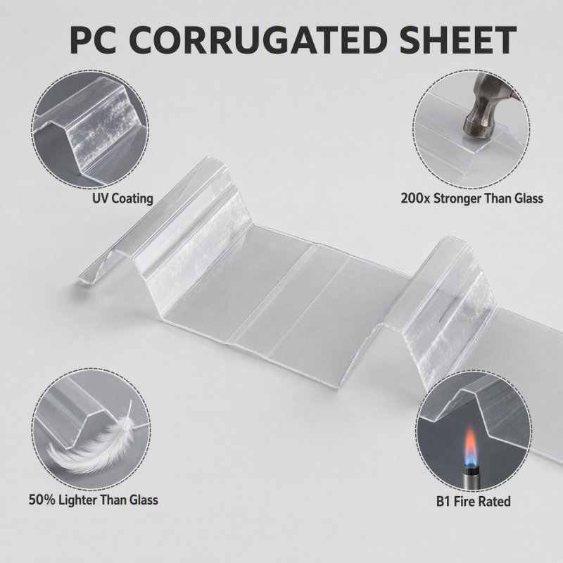 Anti Uv High Quality Transparent Corrugated Polycarbonate Sheet