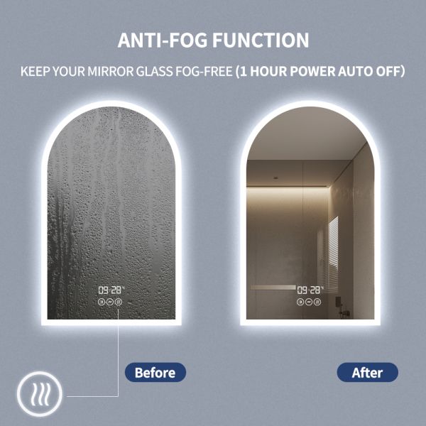 Shatterproof Arch Bathroom Mirror 20*31 Inch Beauty Salon Mirror With Lights
