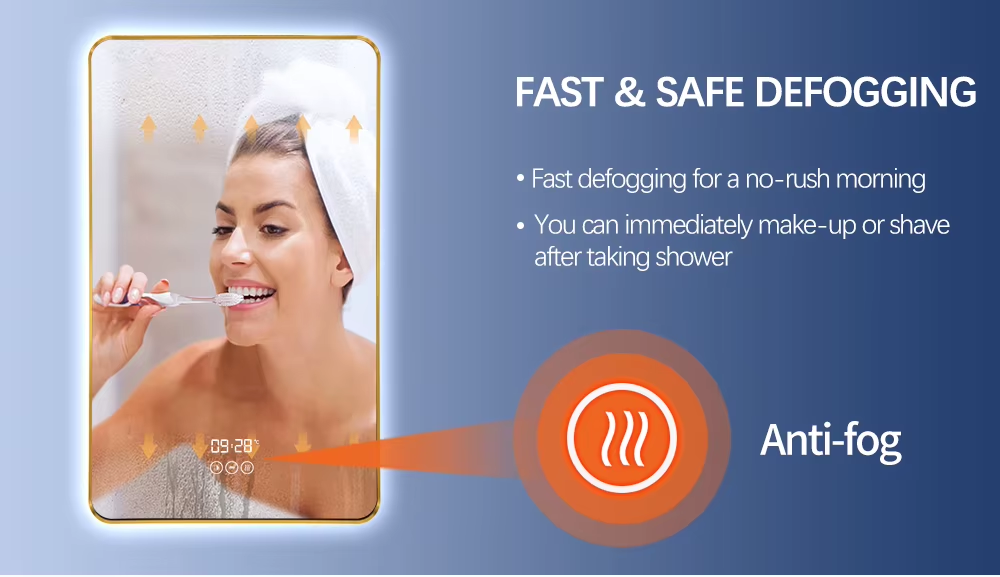 Smart LED Backlit Vanity Mirror With 45° Slanted Aluminum Frame / Touchless Hand Sensor Switch