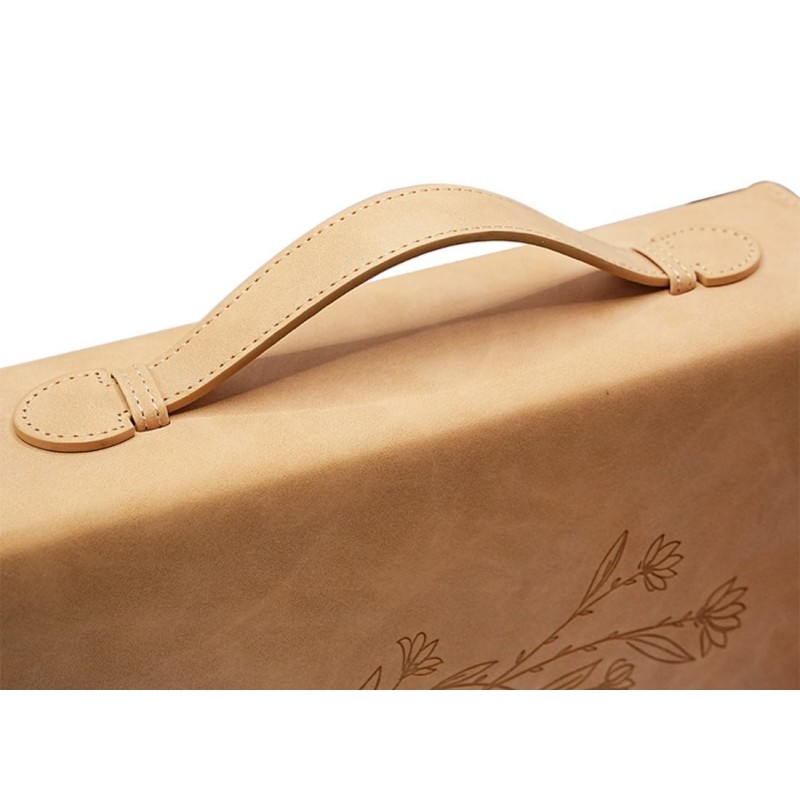 Dustproof Genuine Leather Bible Case Bag With Hand Strap Floral Debossed Zipper