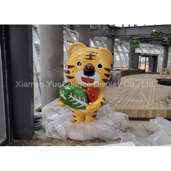 Cartoon Fiberglass Tiger Shopping Center Decorative With Cute Face