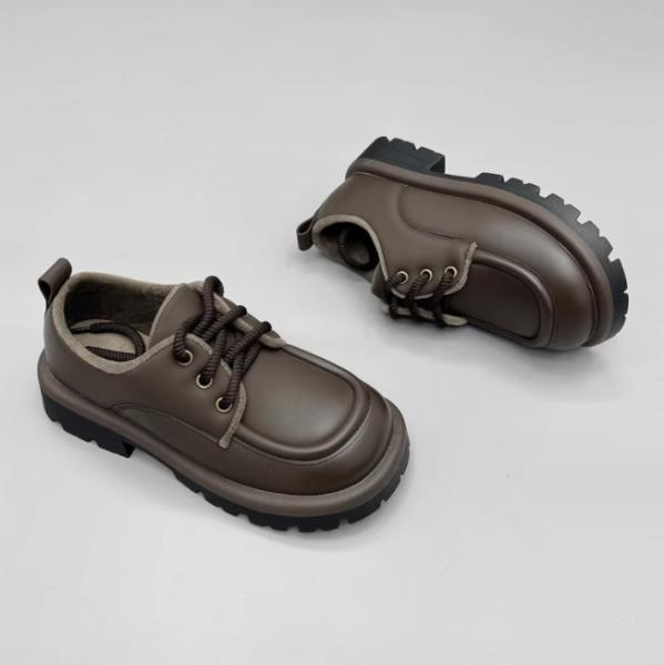 Genuine Leather Girls School Shoes Rubber Sole Artificial Short Plush Inner