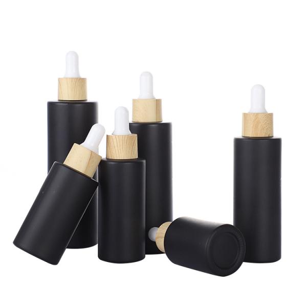 Fast Shipping Frost Matte Black Empty Glass Essential Oil Dropper Bottle With Bamboo Lid
