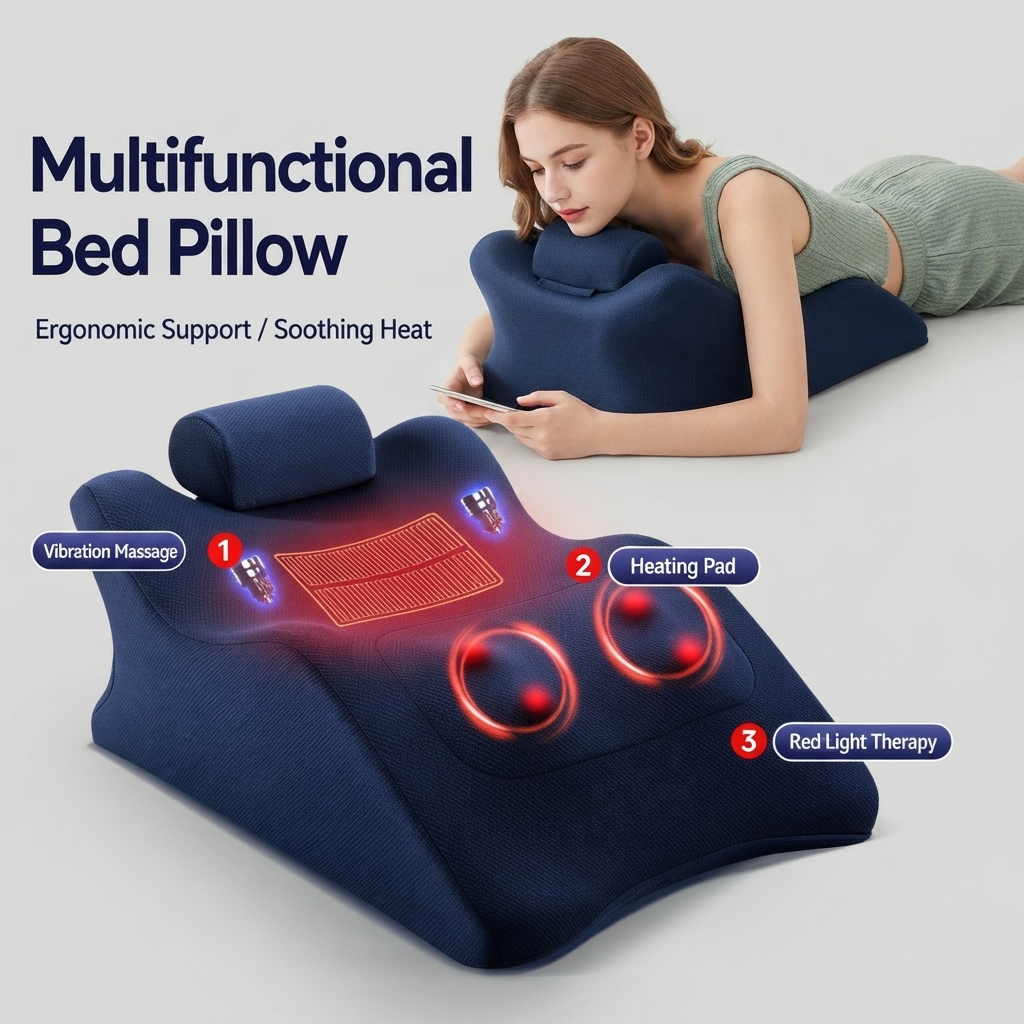 ZN-MW05 Ergonomic Full-Body Massage Pillow with Heat and Vibration for Waist, Neck & Back Relief
