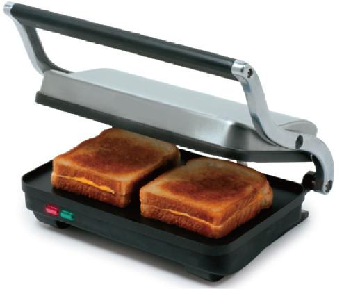 SS Electric 2 Slice Panini Grill Sandwich Maker Flat Plate For Faster Cooking