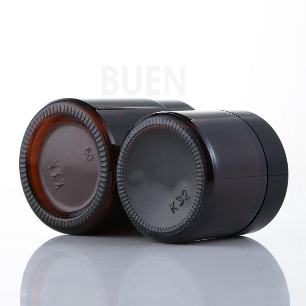 Cylinder Amber Face Cream Glass Cosmetic Jars With Black Lid ISO90001