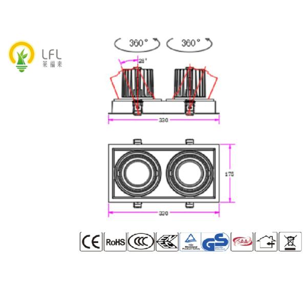 Square Grill Commercial LED Downlight With Citizen COB LED Chips 86V - 264V