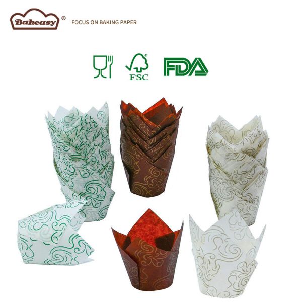 Tulip Shape Muffin Baking Paper Cups Disposable Decorative Cake Paper Holders for Birthday Wedding Bakery Supplies