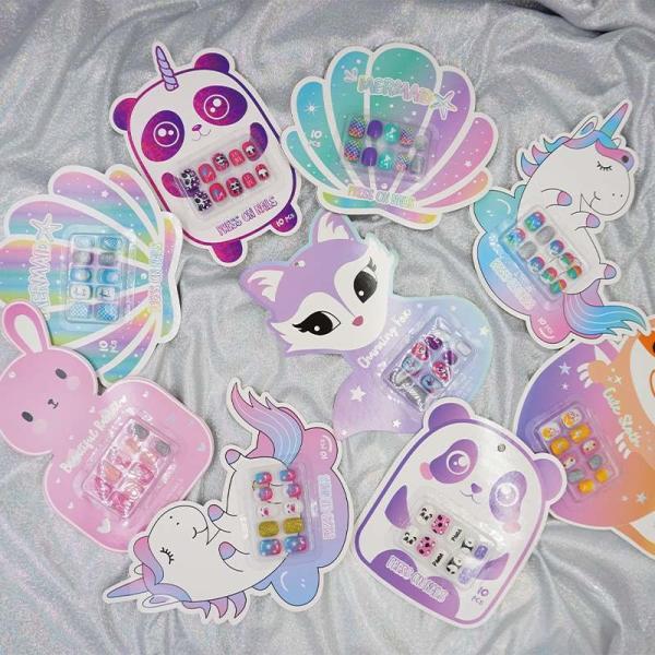 Colorful Kids Cute Press On Nails Non Toxic Fake Nails With Glue 10 Pieces
