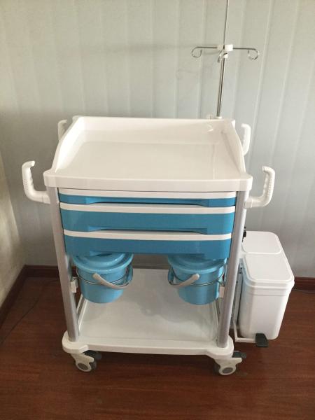 Carro azul da terapia da mobília médica do hospital com duas gavetas
